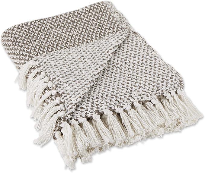 DII Woven Throw Collection 100% Cotton, Basketweave, 50x60, Brown
