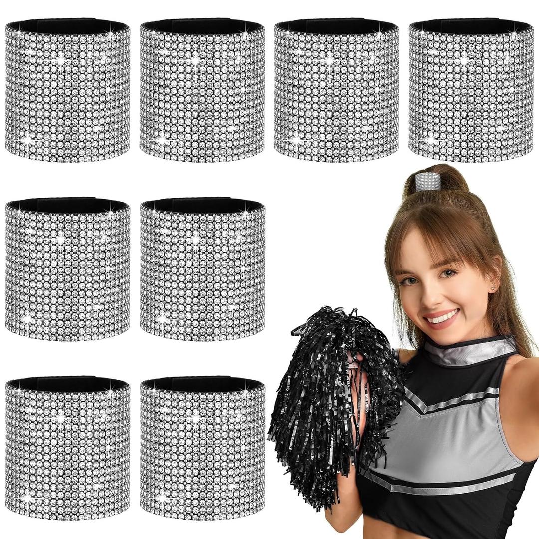 Cheerleader Crystal Rhinestone Ponytail Holders Stretchy Elastic Scrunchies Hair Tie Cheer Rhinestone Ponytail Cuff Dance Gymnastics Bling Hair Accessories Cheerleading Gifts for Women Hairbands