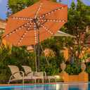 EliteShade USA 10-Year-Non-Fading 9ft 3-Tier Market Patio Umbrella, Commercial Table Umbrella with 80 Solar LED Lights, Crank Open, Windproof & UPF 50+ UV Protection for Garden, Deck, Pool, Backyard, Rust