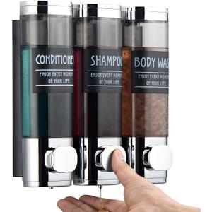 Shampoo and Conditioner Dispenser,GlintGath Shower Dispenser 3 Chamber No Drill Shampoo Dispenser for Shower Wall Mounted Shower Soap Dispenser for Bathroom Hotel,3 * 300ML,Chrome