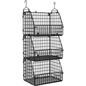 Stackable Wire Storage Baskets for Kitchen Closet Pantry, Hanging Closet Organizers Storage Shelves Organization, Wall Mount Metal Basket Bins, Clothing Vegetable & Fruit Organizer 3 pcs