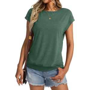Micticsi Womens Crewneck Cap Sleeve T Shirts Banded Bottom Top Loose Fit Short Sleeves Tee Casual Summer Basic Tops 2026 (Green, M)