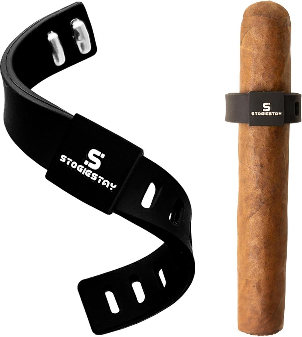 2 x StogieStay Magnetic Silicone Stogie Holder  Fits 3470 Ring Gauge  Weather-Proof Outdoor Clip for Golf Carts & Metal Surfaces for Golfers, BBQ Lovers, Camping & Fishing Fans (Black)