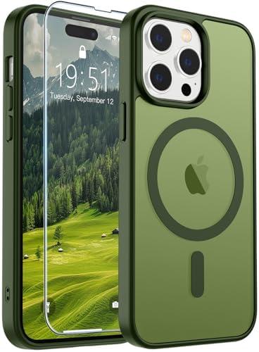 SUPFINE Magnetic for iPhone 14 Pro Max Case (Compatible with MagSafe) (Military Grade Drop Protection) Translucent Matte Shockproof Phone Case,Cangling Green