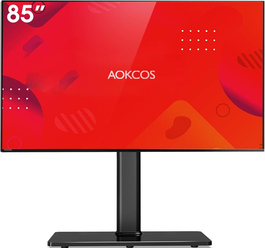 Universal Swivel TV Stand Table Top Mount Stand for 43 to 85 inch TVs, 8 Level Height Adjustable with Tilting, Heavy Duty Tempered Glass Base, Holds up 110lbs, MAX VESA 400x600mm, Black