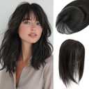 S-noilite Human Hair Topper with Bangs 3603D Cover Toppers Hairpieces for Women Bangs Hair Clip Jet Black 12inch
