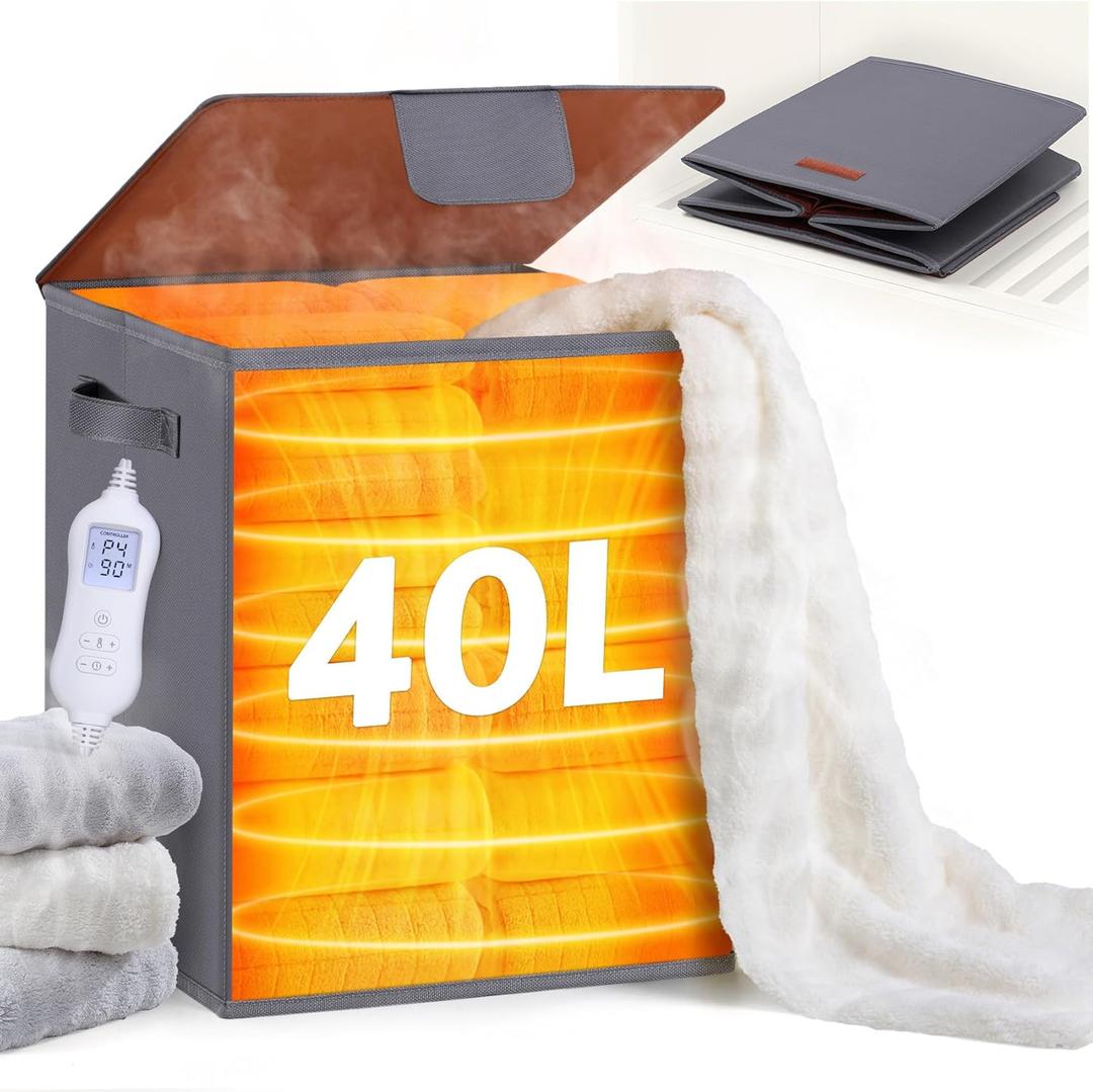 Leroci Foldable Towel Warmer 40L Large Capacity for Oversized Towels, Robes & Blankets, Fast Heating with 4 Modes, Auto ShutOff, Gift Box