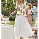 Summer Tops for Women Striped Button Down Shirts Collar Guaze Shirt Trendy Vacation Work Linen Blouse (M)
