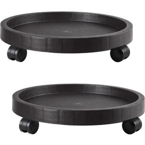 2 Pack of 11 Inch Planter Caddies Rolling Saucer Caddy with Wheels, Heavy Duty Wheeled Stand for Potted Plant, Round Coaster Roller Base Tray with Casters, Flower Pot Dolly Holder for Indoor Outdoor (Brown)