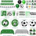 Soccer Birthday Party Decorations Includes Plates, Napkins, Cups, Tablecloths, Balloons, Cake & Cupcake Toppers, Honeycomb Centerpieces, Banner for Boys Sport Soccer Party Decorations, Serves 24