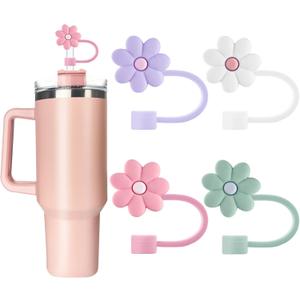 Velaco 4 Pcs 0.4in/10mm Diameter Silicone Straw Covers Cap Compatible with Stanley 20 30&40 Oz Cup, Straw Toppers for Stanley 40 Oz Tumbler with Handle, Dust-Proof Straw Caps for Water Bottle