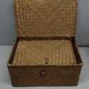 Woanger Set of 4 Wicker Storage Baskets OrganizerHandwoven Storage Bins with Lid for Organizing, Home Utility Box for Home Office Supplies Multipurpose Container(Coffee)