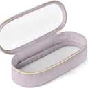 Clear Travel Makeup Brush Holder, Leather Makeup Brush Toiletry Bag, Portable Cosmetic Brush Case, Transparent Waterproof Makeup Brush Storage Bag, Purple (Small)