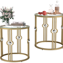 OIOG Glass Side Table Set of 2, Living Room End Table with Tempered Glass & Metal Frame, Gold Side Table for Bedroom Office, 2 PC