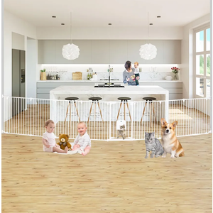 199.21" Extra Wide Baby Gate with Cat Door, Auto Close Pet Gates Dog Gate, Hardware Mounted Walk Through Swing Safety Baby Gates for Stairs, Doorways, Kitchen, House, 30" Tall, 8 Panels