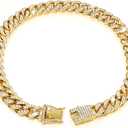 Tallew Gold Dog Chain Diamond Collar Walking Metal Chain Necklace with Secure Buckle Pet Cuban Style Collar Jewelry Accessories for Small Medium Large Dog Cats (12 inch)