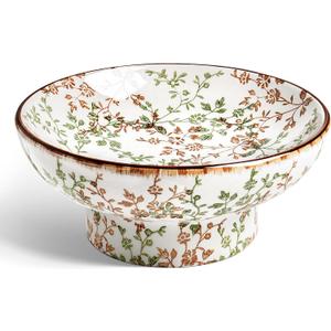LE TAUCI 10" Ceramic Decorative Bowl, Key Bowl for Entryway, Handcrafted Sturdy Pedestal Bowl, French Country Fruit Bowl for Kitchen Counter, Centerpiece, Vine Green