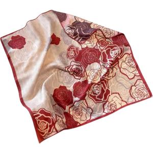 Fashion Female Bandana Scarf, Cute Floral Print with Lace Trim, Skin-Friendly Soft Fabric Accessory (Red)