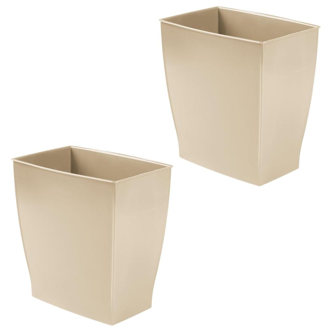 iDesign Small Plastic Bathroom Garbage Can, Slim Rectangle Garbage Bin for Bedroom, Office, Dorm, 2-Pack, Brown (Taupe)