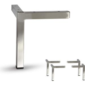 Set of 4 Modern Square Metal Tube Furniture Legs - Sleek Metal Design, Durable and Stylish (6-3/4"H Brushed Nickel)