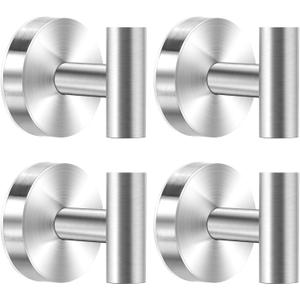Suction Cup Hooks for Shower, 4 Pack Towel Hooks for Bathroom, Stainless Steel Wall Hanger, No-Drill Shower Hooks Robe Hook for Kitchen, Glass, Mirror, Tile to Hang Towels, Robes, Loofah(Silver)