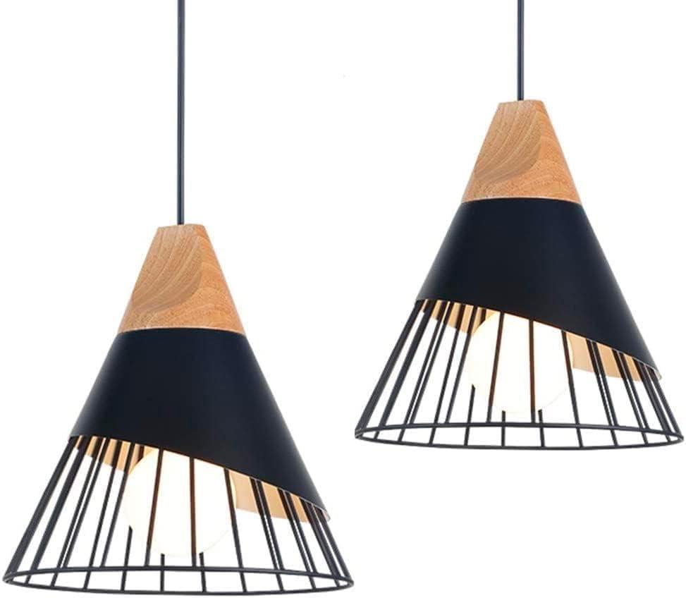 2 Pieces Modern Farmhouse Black Pendant Light Over Kitchen Island,Adjustable Wood Hanging Light Fixture,Industrial Pendant Lighting for Dining Room,Living Room,Bedroom,Hallway,Kitchen,Bar