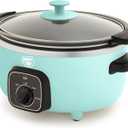 GreenLife 3.5QT Slow Cooker, PFAS-Free Non-Toxic Ceramic Nonstick Removable Interior Bowl, Programmable, Keep Warm, Stovetop & Oven Safe, Dishwasher Safe Crock, Glass Lid, Turquoise