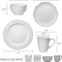Pfaltzgraff French Lace White 16 Piece Dinnerware Set, Service for 4
