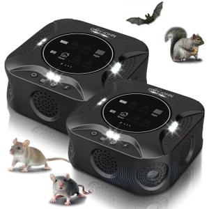 LED Display-2 Packs Ultrasonic pest Repeller Indoor,Multi-Mode Variable Frequency,with LED Strobe Light,Squirrel Repellent for House,Prevent Adaptation.Suitable for Houses,attics,garages,etc.