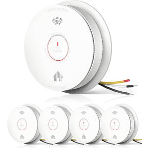 SITERWELL Hardwired Interconnected Smoke Detector Carbon Monoxide Detector Combo with 2 AA Batteries Back Up, 2 in 1 Smoke and CO Detector with Voice Alert, Smoke and CO Alarm with Self-Check, 5 Pack