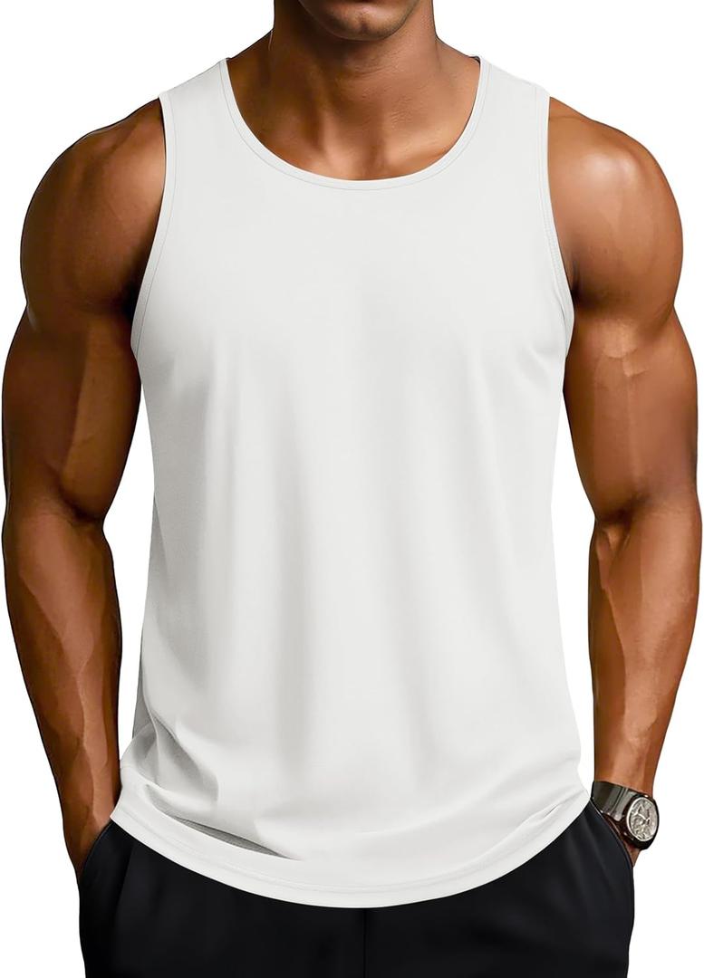 TACVASEN Men's Workout Tank Tops Sleeveless UPF 50+ Summer Sun Shirts Quick Dry for Running Swim Gym Beach (White, XL)