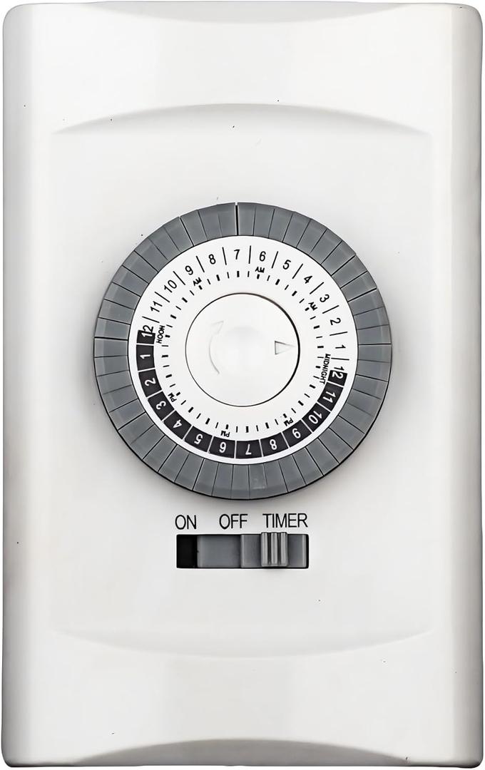24-Hour in-Wall Mechanical Timer Light Switch,15A 30-Minute Intervals Wall Timer Switches,Light Timers for Lamps Indoor,Neutral Wire Required,Dial Timer for Lights,Fan,ETL Listed