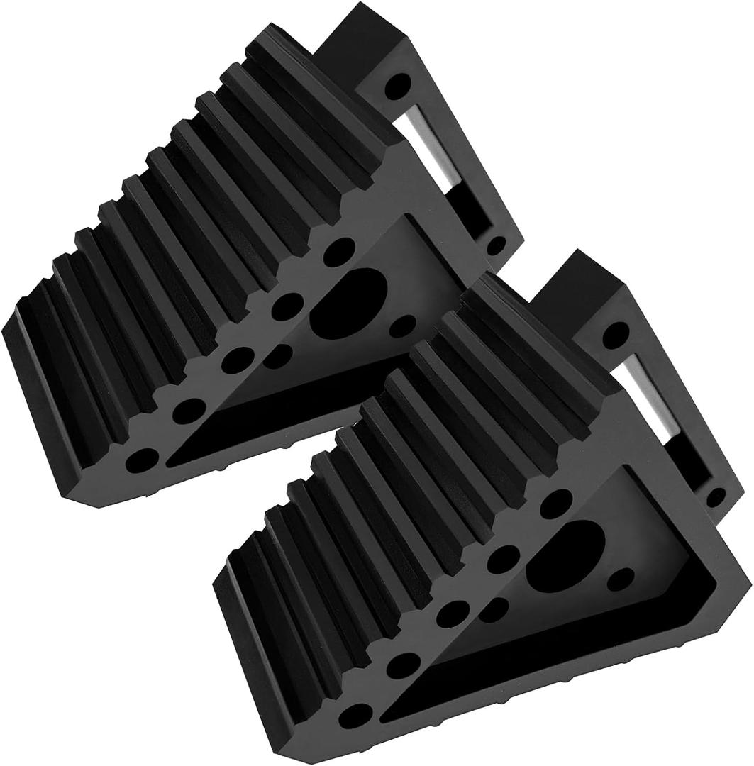 Taifa Rubber Wheel Chocks for Travel Trailers, Heavy Duty RV Wheel Stoppers Tire Chock with Portable Handle for Camper Cars Trucks etc., Black, 2 PCS