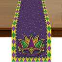 Mardi Gras Carnival Table Runner 13x72 Inch Kitchen Dining Seasonal Holiday New Orleans Table Decor for Indoor Outdoor Farmhouse Home Party Decoration ZQ161
