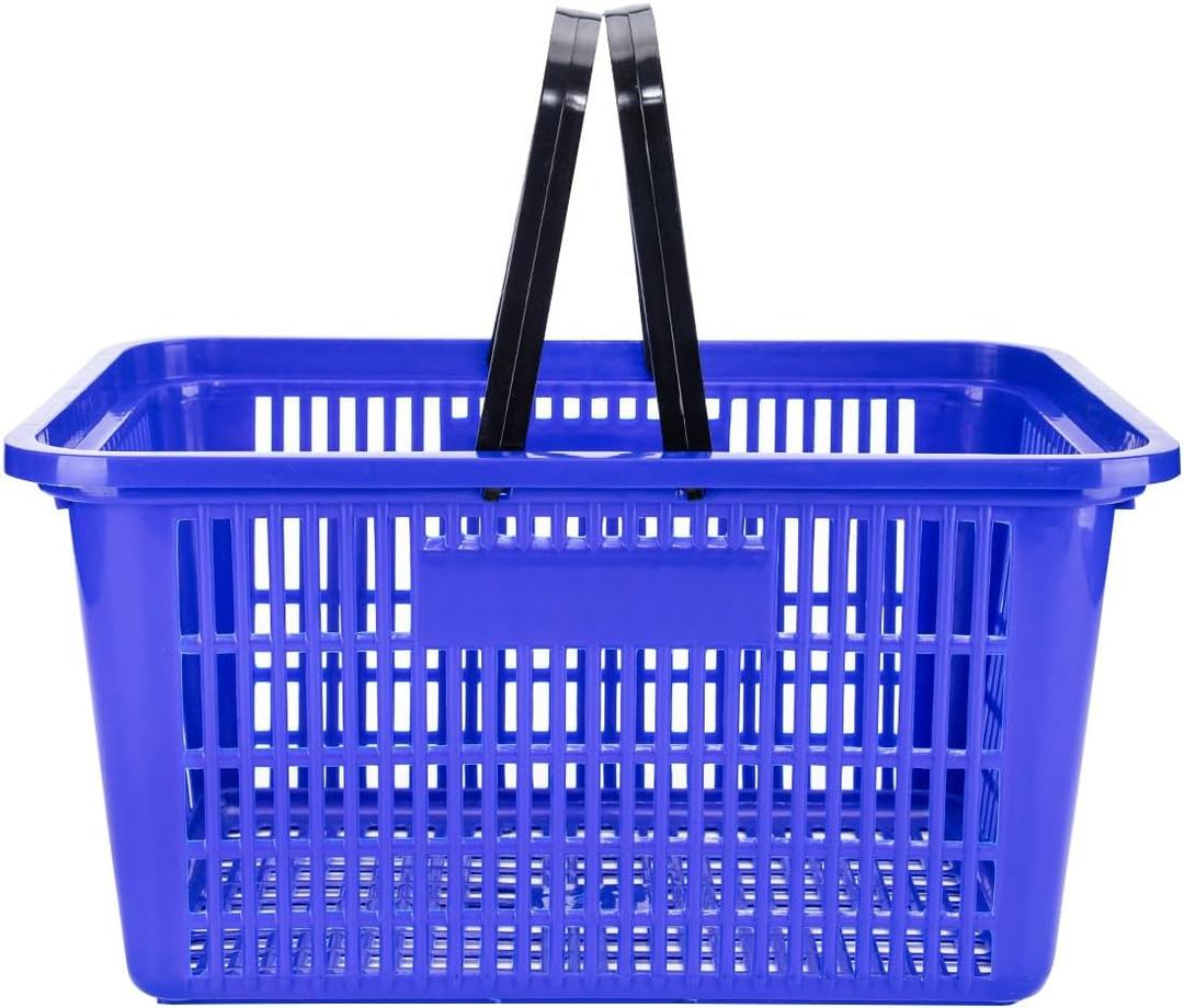 SSWBasics Blue Plastic Shopping Basket with Handles - Essential Shopping Baskets for Retail Store Use, Durable and Convenient Shopping Baskets for Customers