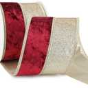 Burgundy Velvet Wired Christmas Ribbon 4 Inch Extra Wide Thick Maroon and Gold Glitter Holiday Ribbon  10-Yards Roll for Tree Decorations, Gift Wrapping, Wreaths, and DIY Crafts