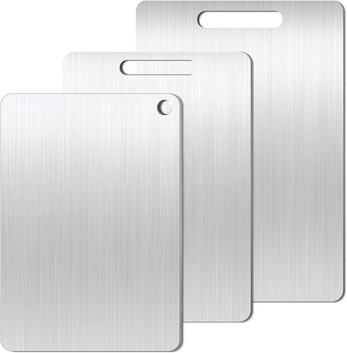 Titanium Cutting Board Set of 1, 11 * 8inches,Titanium Cutting Boards for Kitchen, Food Grade Metal Double Sided Chopping Boards for Kitchen Counter Meat Vegetable Fruit Outdoor Camping