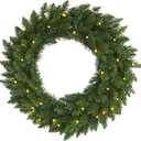 17in Artificial Pine Christmas Wreath, Faux Greenery with Clear LED Lights for Indoor Decor