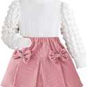 Toddler Girls Clothes Sets: Puff Sleeve Tops Plaid Mini Skirts Skirt Set 2 Piece Fall Winter Outfits 2-8 Years (Pink)