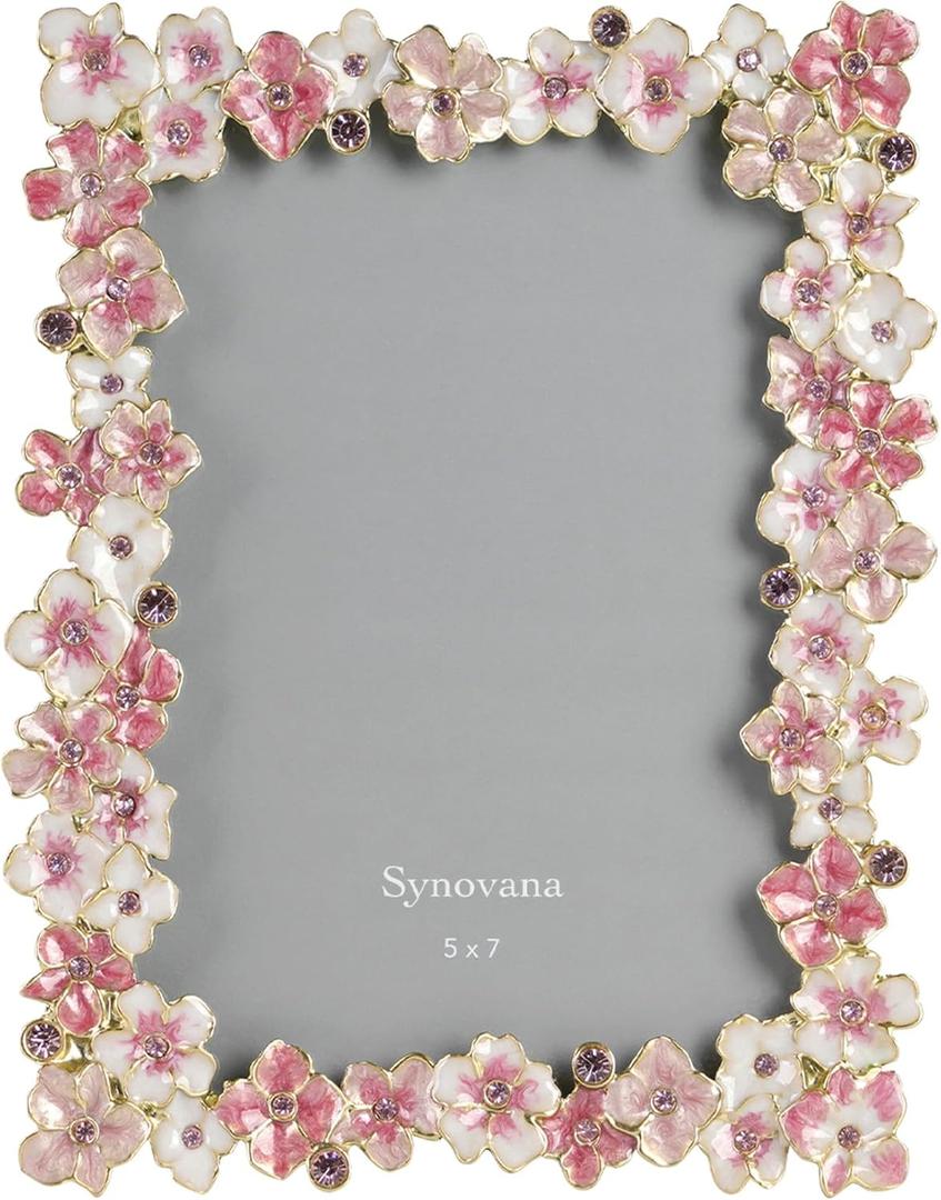 Pink Flower Picture Frame 5x7 Blossom Photo Frame for Tabletop Display, Decorative Flower Design Home Decor