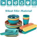 36PCS Wheat Straw Dinnerware Sets - Reusable Plates and Bowls Sets, Unbreakable Cups, Knives, Forks, Spoons & Chopstick, Microwave, Dishwasher Safe Tableware Kitchen Outdoor Camping Presents