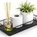 Toilet Paper Basket, 13 Inch Oak and Iron Tank Tray Top of Toilet Storage Toiletries Organizer for Bathroom, Living Room and Kitchen (Black)