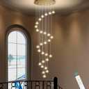 13ft Modern LED Chandeliers for Entryway Living Room Long Light High Ceiling Dining Room Light Dimmable Pendant Lighting Fixtures Chandelier for Foyer Staircase Antique Gold