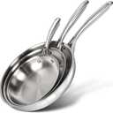 Michelangelo Tri-Ply Stainless Steel Frying Pan Set, 8" 9.5" 11" Skillets, Full Clad Stainless Steel Pans for Even Heating, Durable Cooking Pan Set for Home Chefs & Everyday Cooking