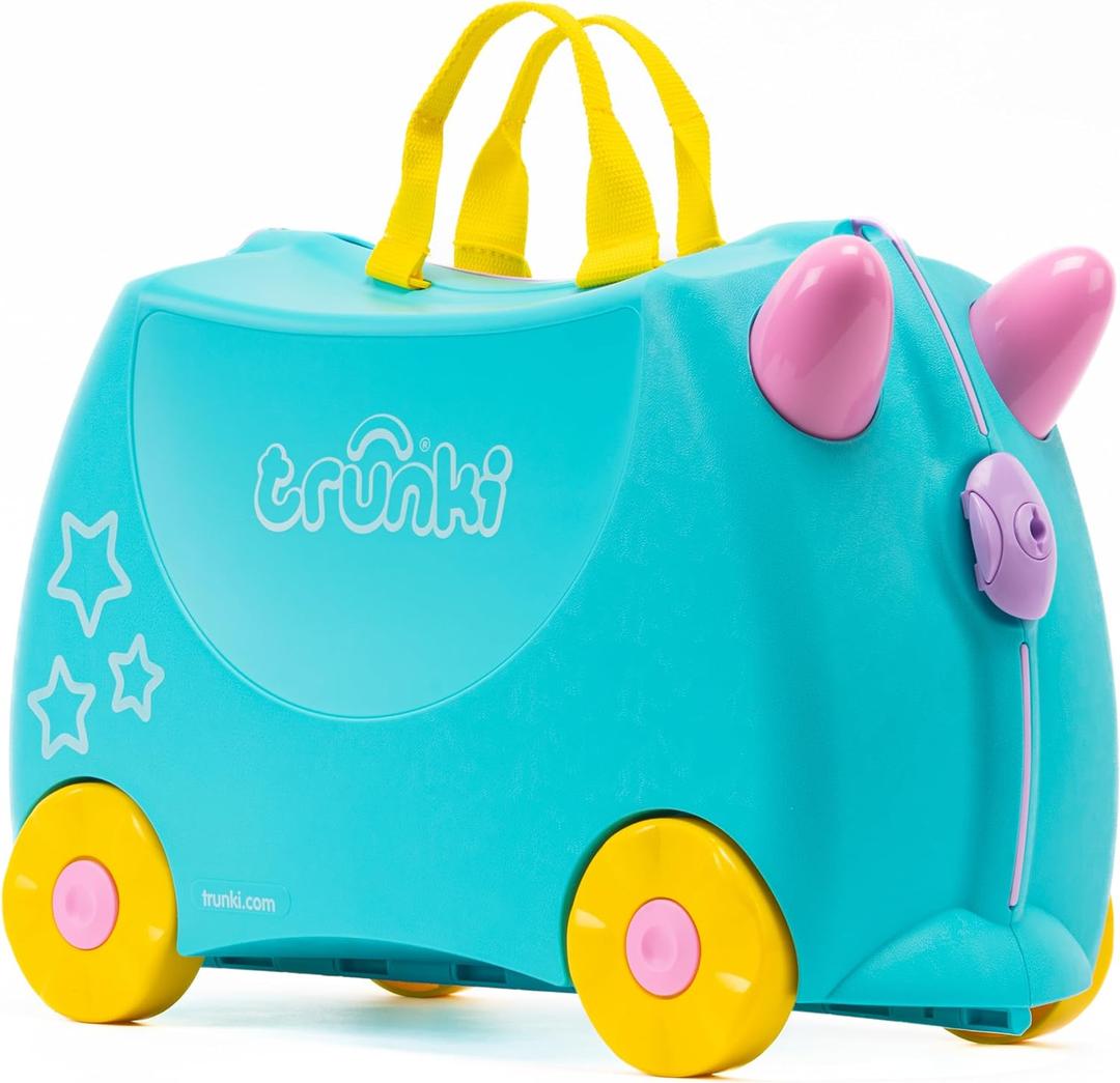 Trunki Ride-On Kids Suitcase | Tow-Along Toddler Luggage | Carry-On Cute Bag with Wheels | Kids Luggage and Airplane Travel Essentials: Una Unicorn Turquoise