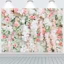 10x8FT Flower Wall Backdrop Pink White Rose Floral Photography Background Girls Birthday Party Wedding Bridal Shower Party Decorations Portrait Photoshoot Banner Photo Booth Props