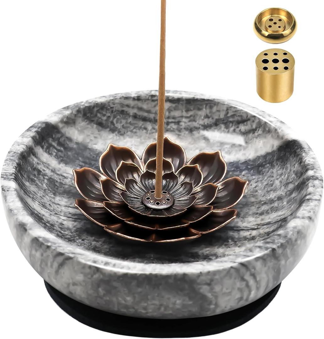 SuperLarge Handmade Natural Marble Incense Holder for Sticks and Cones-with 9 Holes, Multi-Functional Incense Burner Holder for Incense Sticks and Cones, Perfect Home Decor (5.91inch) (Wood Grain)