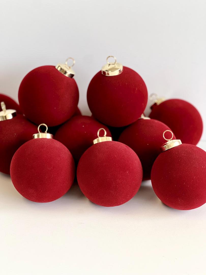 Velvet Christmas Tree Ornaments Set, Burgundy Christmas Ball Ornaments for Xmas Tree Mantle Stairs Holiday Decor, Burgundy