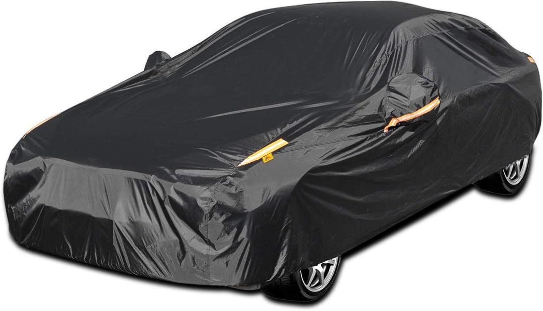 UV Protection Car Cover Windproof Dustproof Scratch Resistant Outdoor Universal Full Car Covers for Sedan XL (Black, 191" - 201")