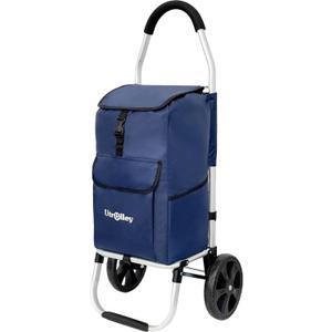 Ultra-Lightweight Blue Foldable Shopping Cart for Groceries Large 42L Capacity Rubber Wheels, Removable Insulated Bag Liner, Durable Aluminum Frame, Multi-Function Personal Hand Truck